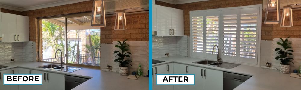 Installed uPVC window shutters in kitchen in Warnbro home - before and after photo