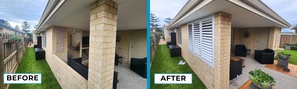 exterior aluminum shutters - before and after photo